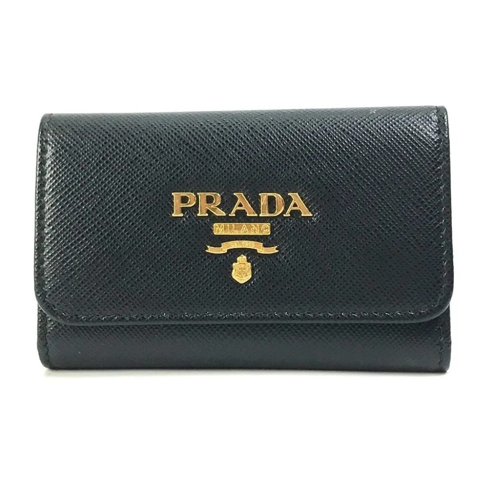 PRADA logo Key ring 4-Ring Key Case saffiano leather Black - Picture 1 of 12